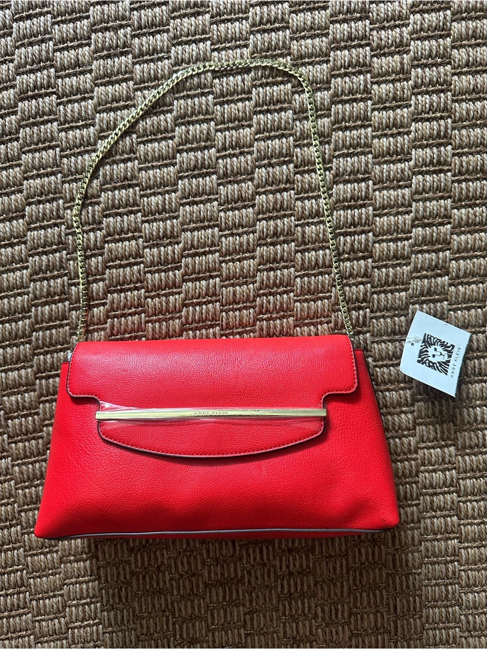 Anne Klein Red Leather Chain Shoulder Bag with Gold Hardware